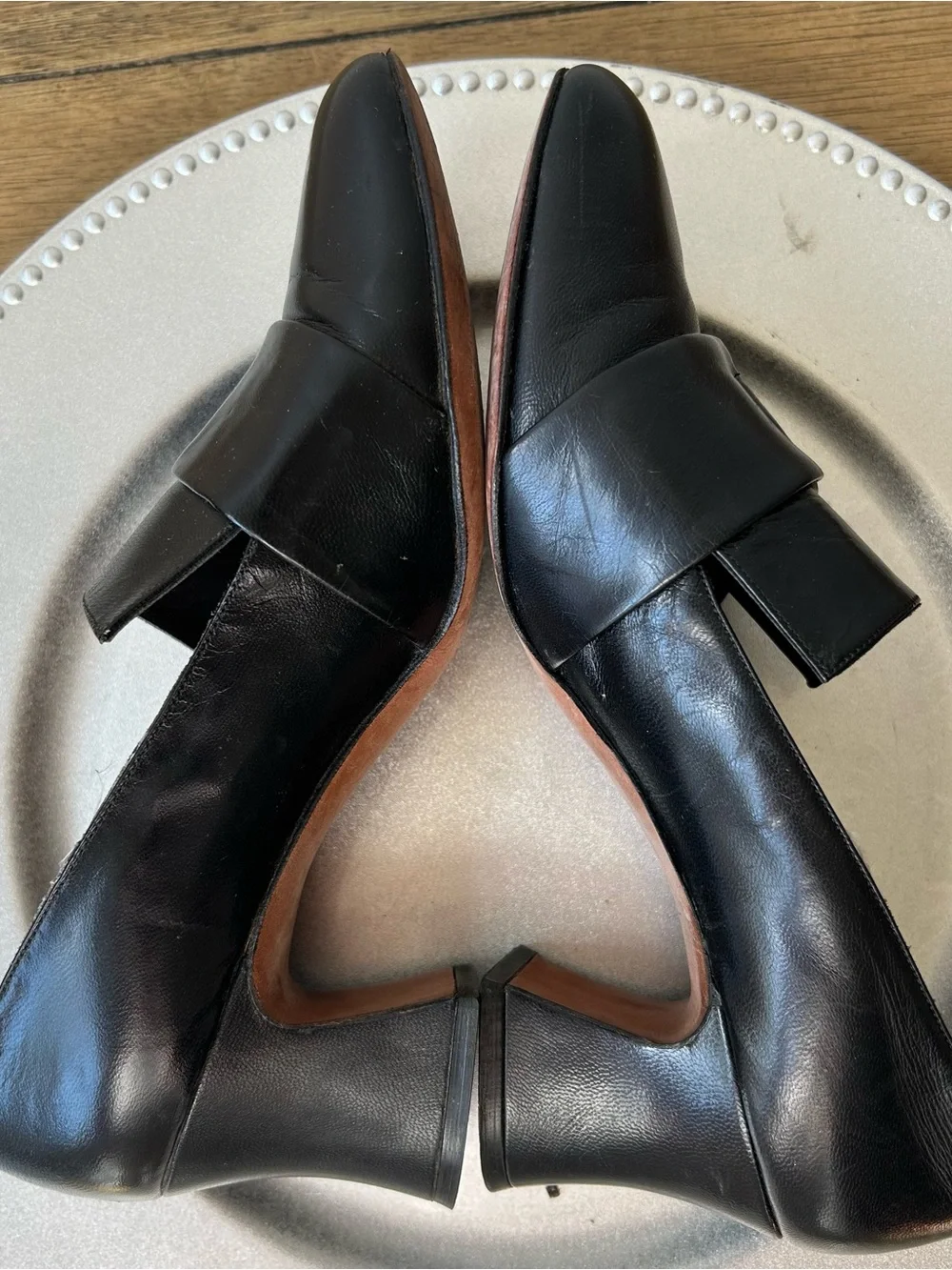 Vintage Black Leather Bow Heels by Kushins California Boutique Pumps | 1960s